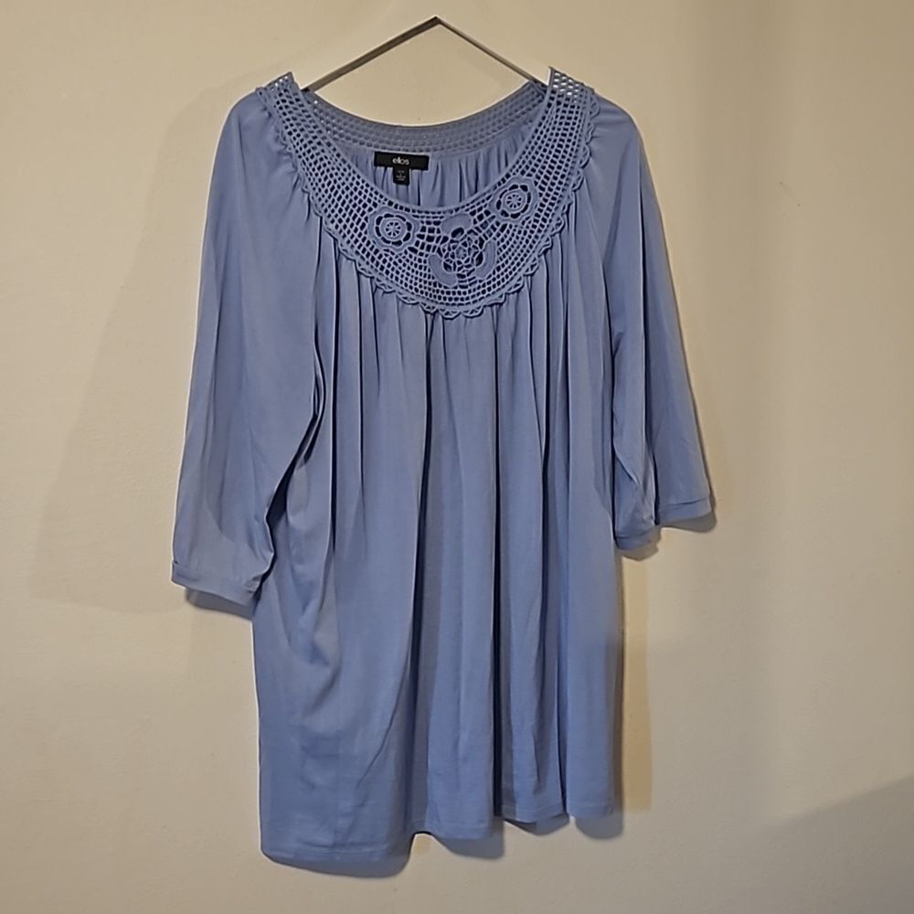 Ellos - Light Blue Oversized Top With Crochet Neckline - Size L